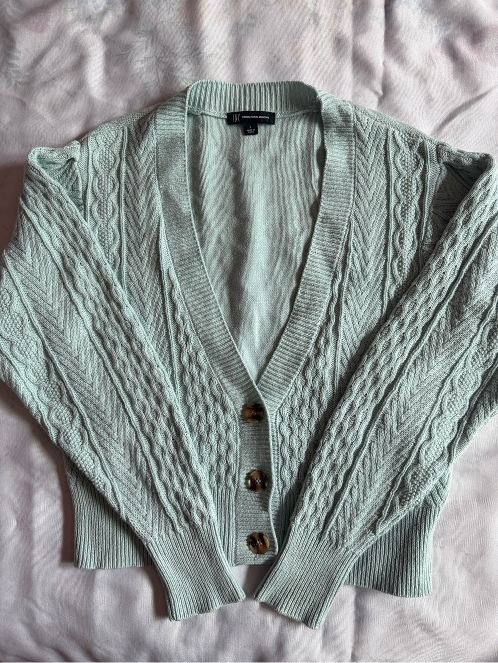 INC International Concepts Mint Cable Knit Button-Front Cardigan